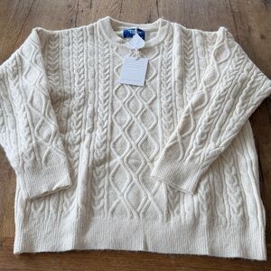 Aelfric Eden Cream Cable Knit Crewneck Sweater Large NWT